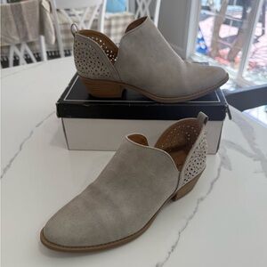 Qupid Light Gray Perforated Suede Ankle Booties